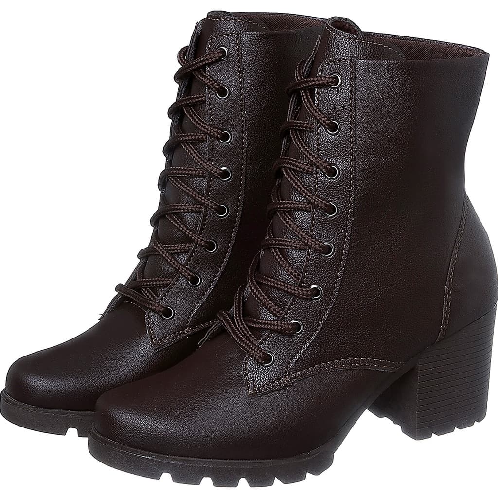 Bota Feminina Cano Curto Coturno Salto Grosso Tratorado Lançamento Moda