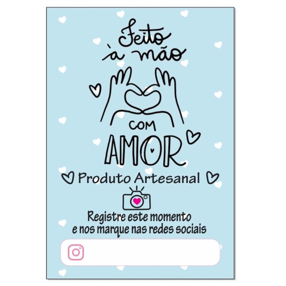 Cartão de Agradecimento Feito á mão com Amor Azul 10x7Cm