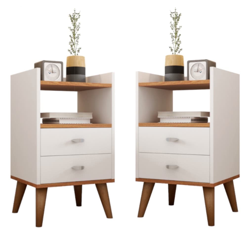 Kit 2 Mesa de Cabeceira Retro Criado Com Gavetas Várias Cores