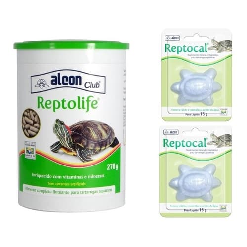 Combo 1 Ração Tartaruga Reptolife 270g E 2unid Reptocal 15g