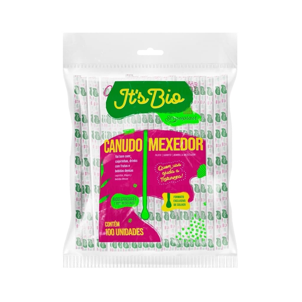 Canudo Biodegradável mexedor para caipirinha e bebidas C/  8 Mm Cristal  C/ 100 Un.