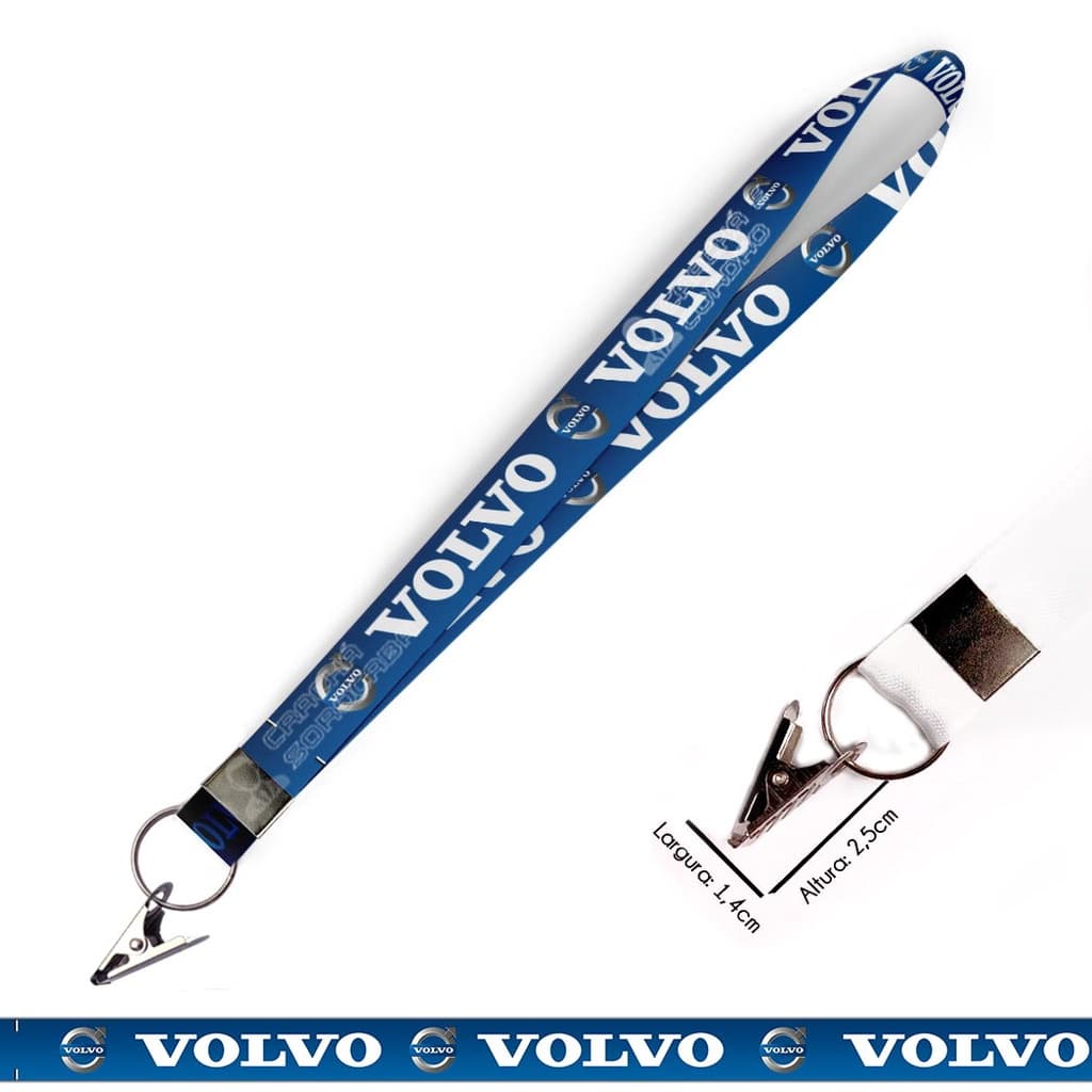 Cordão personalizado VOLVO para Crachá com Jacaré e Argola