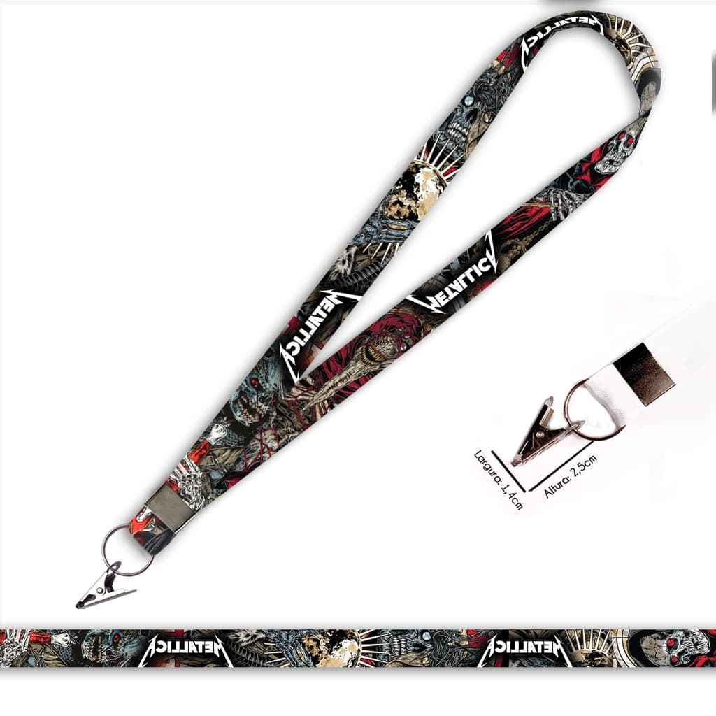 Cordão personalizado Metallica para Crachá com Jacaré e Argola