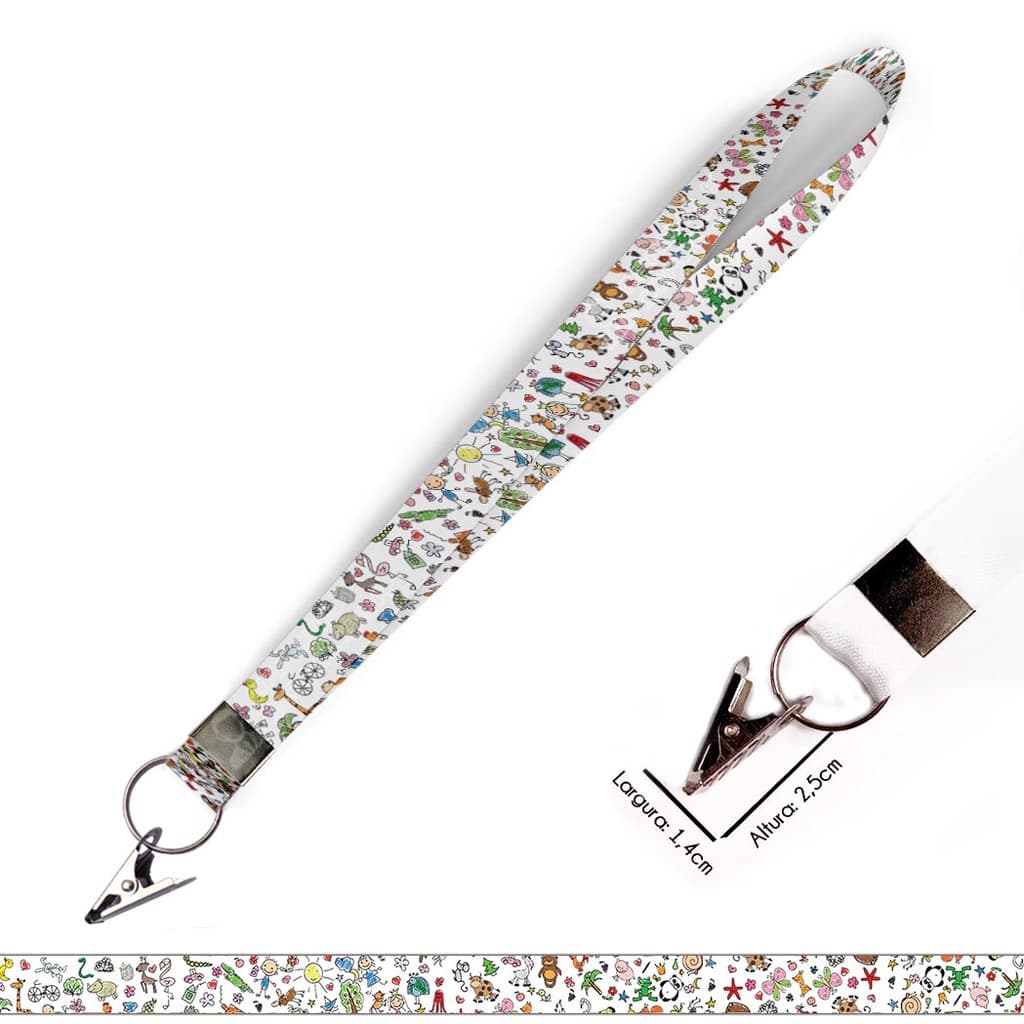 Cordão personalizado Desenhos Infantis para Crachá com Jacaré e Argola