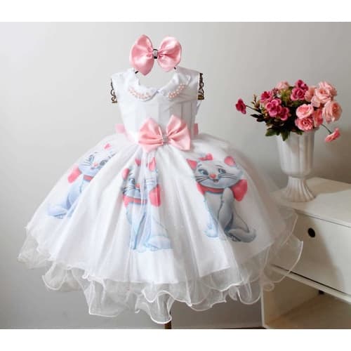 Vestido Infantil Festa Luxo Gatinha Marie com Tiara