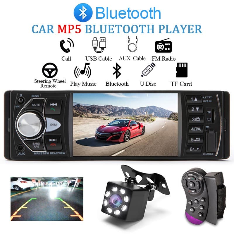 Central Multimídia MP5 Bluetooth Automotivo 1 Din USB/TF/AUX Estéreo 4.1 Polegadas