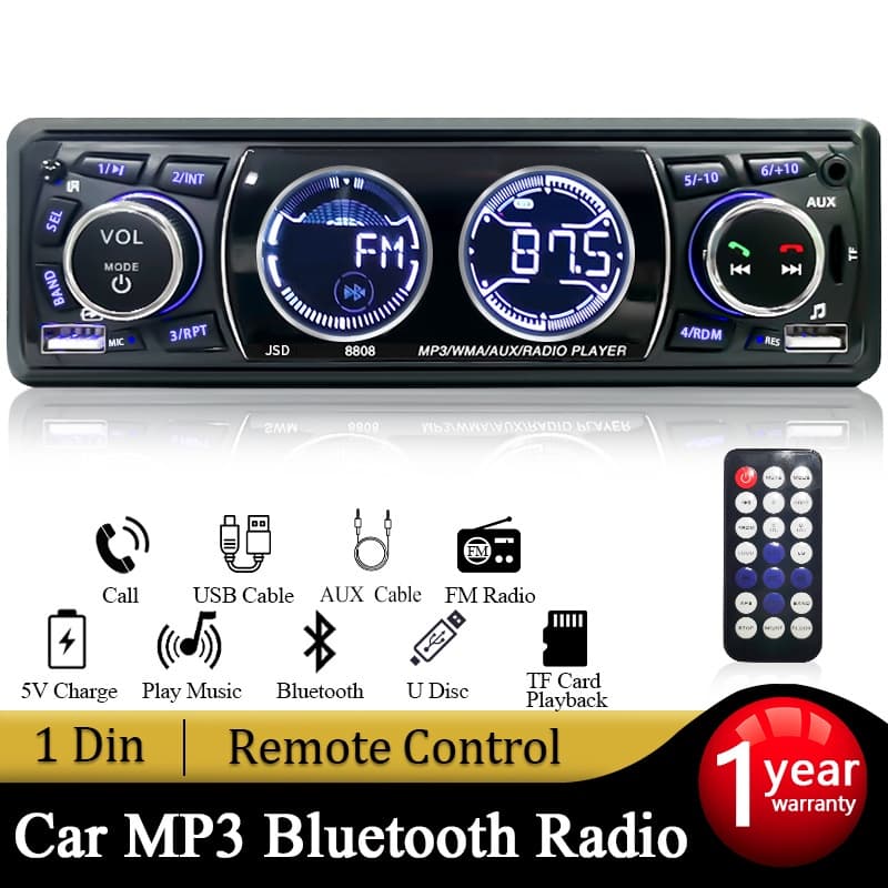 Som Automotivo Bluetooth Rádio De Carro 2 USB MP3 Player 1 Din Auto Radio FM 4×60W