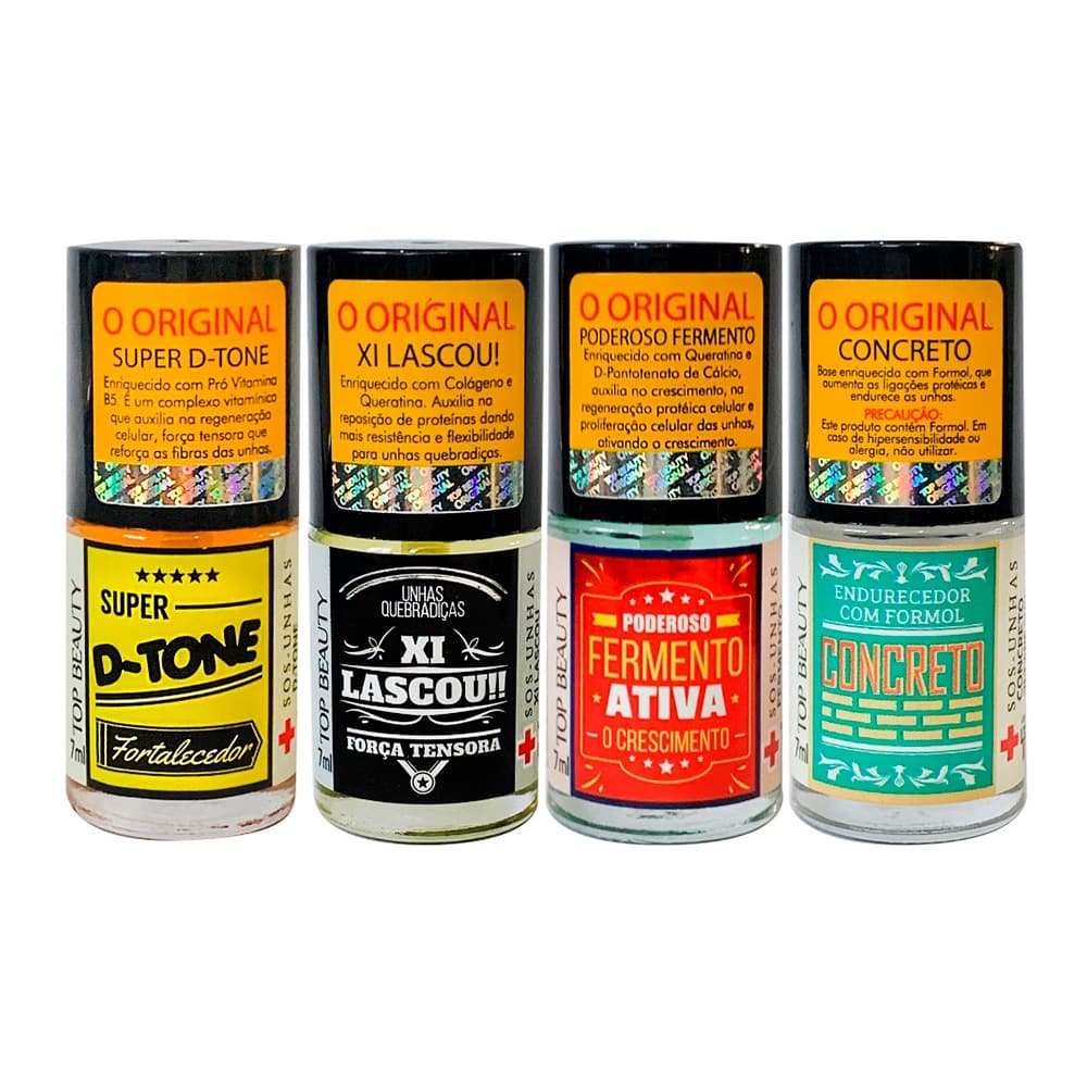 Kit Tratamento S.o.s Unhas Com 4 Bases Top Beauty - Concreto + Fermento + Xi Lascou + Dtone