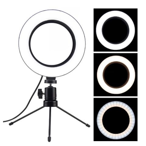 Ring Light Iluminador Selfie Makeup + Tripé De Mesa Luz Led 6 polegadas para Maquiador Youtuber