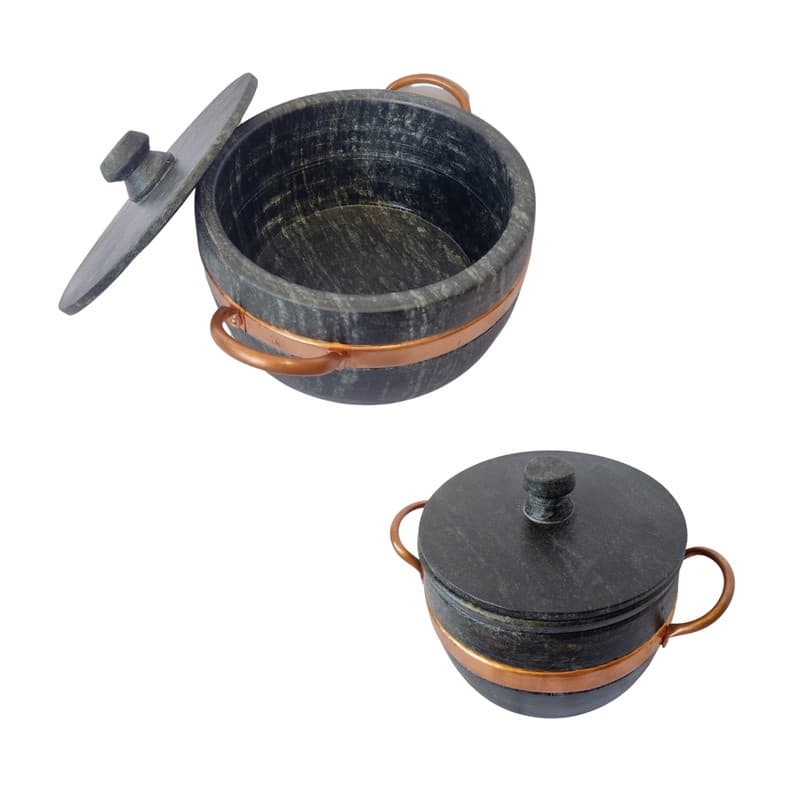 Kit Panelas Pedra Sabão 2 Pçs Rústica Resistente Artesanal