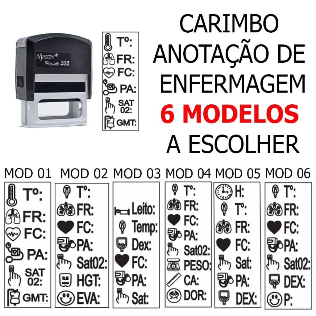 Carimbo para anotações de Enfermagem - Marca Nykon 38x14mm Pronta entrega