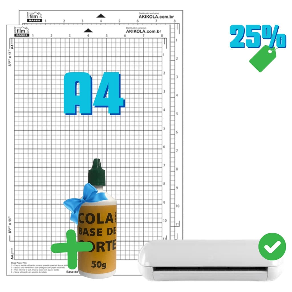 2 Base de Corte A4 Transparente +1 Cola Reposição Para Base 50g Para Silhouette Portrait 1,2, 3 e 4 Cameo 2 e 3 Com Cola