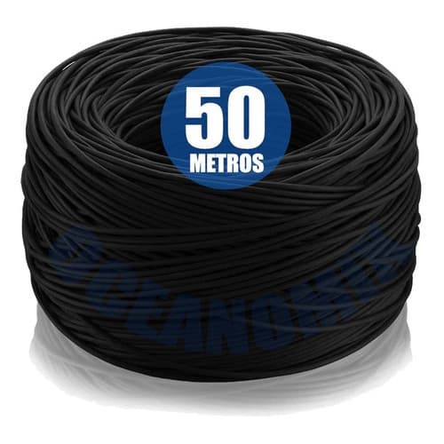 Cabo Rede 4 Pares Cat5 CFTV Preto Uso Interno Rolo 50 Mts - LINK+