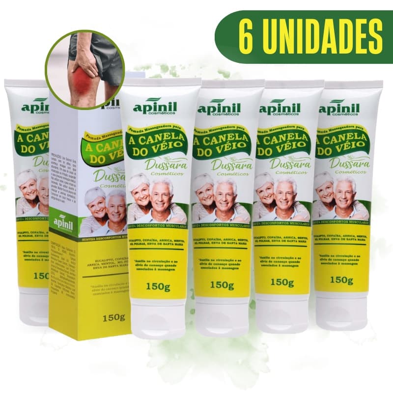 kit 6 Pomada Massageadora Canela de Velho - 150g - Apinil - Alívio do Cansaço Muscular