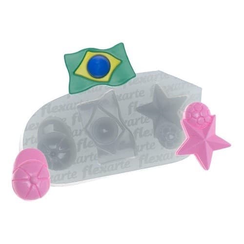 Molde De Silicone 793 - Bandeira Brasil + Boné + Bola - Copa