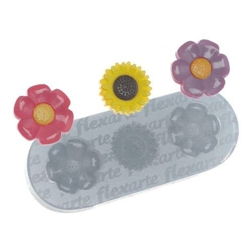 Molde De Silicone 798 - Trio De Flores Com Girassol Pequeno