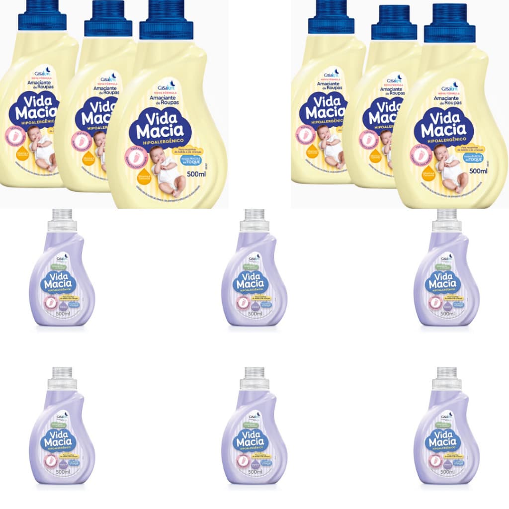 Kit Vida Macia 500ml Bebê 6 Lava Roupas liquido + 6 Amaciante Camomila
