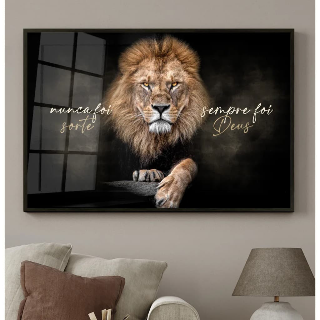 Quadro Decorativo 110x80cm Leão Judá Nunca Foi Sorte Sempre Foi Deus  Sala Quarto Casa Decoração De Parede Mdf Adesivo