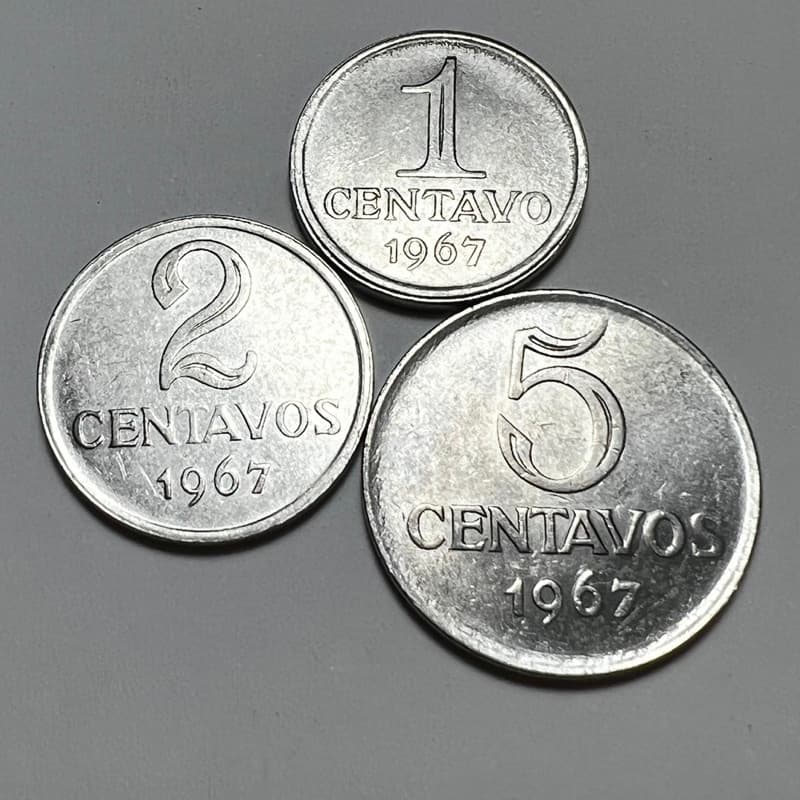 Lote 3 Moedas 1 2 e 5 Centavos 1967 Disco Grosso Aço Efígie