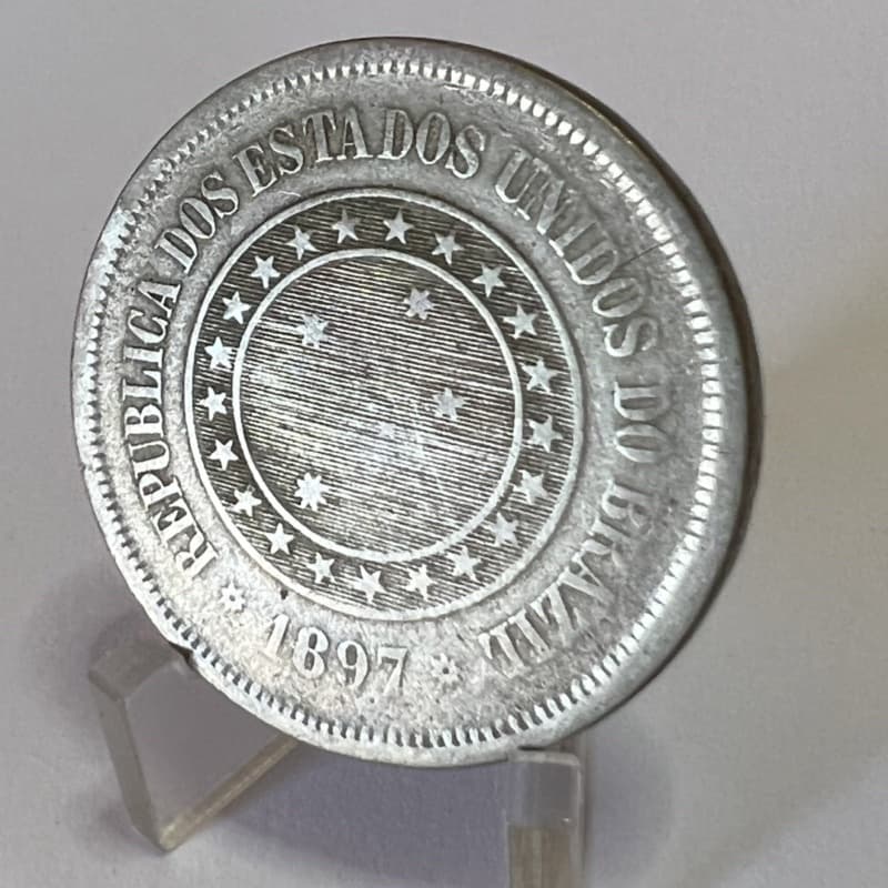 100 Réis 1897 Fundo Linhado Moeda da República