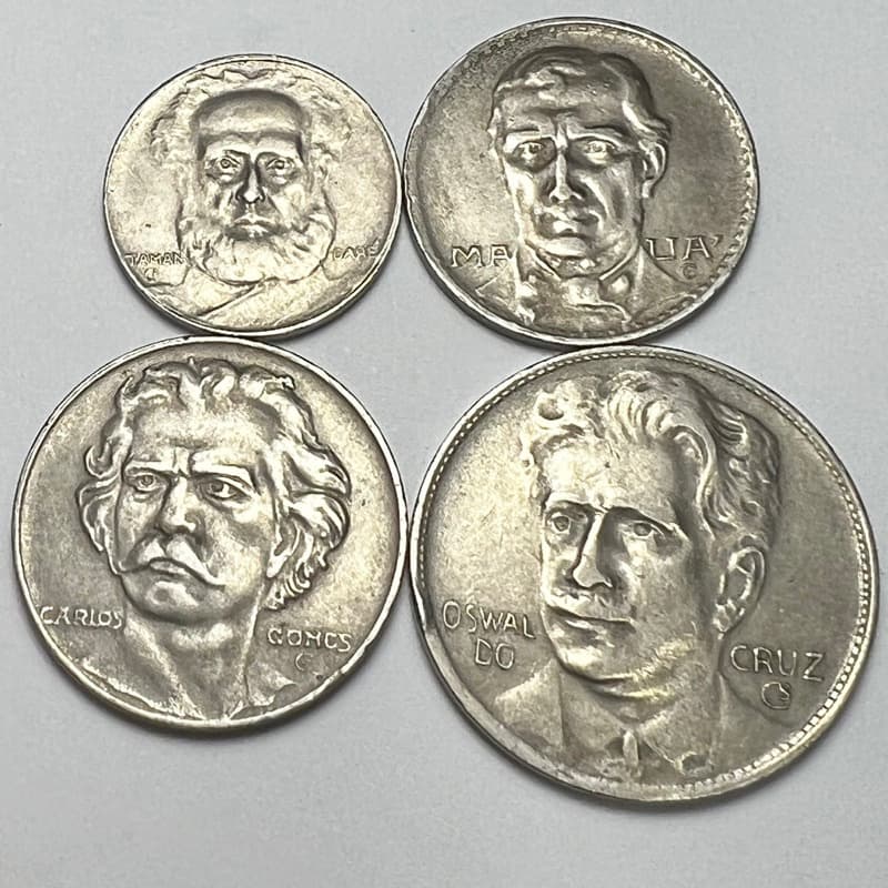 Lote 4 Moedas de 100, 200, 300 e 400 Réis Datas Variadas Ilustres Tamandaré Mauá Carlos Oswaldo