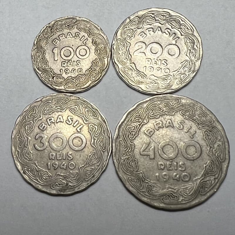 Lote 4 Moedas de 1940 100 200 300 e 400 Réis Completo Getúlio Vargas