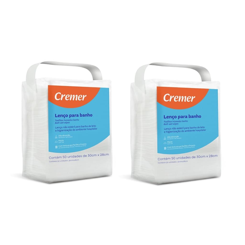 Lenço De Banho Cremer 100 Unidades (2 Pacotes com 50 Unidades)