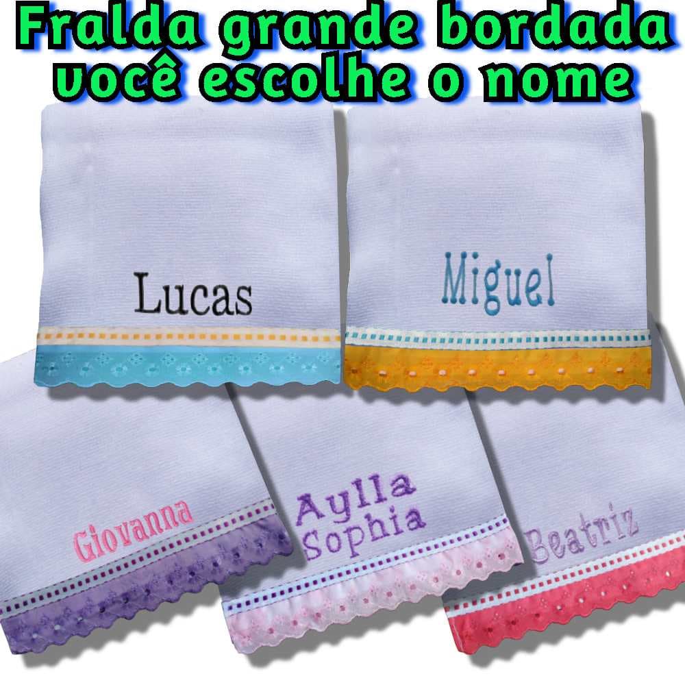 kit Fraldas Grandes de passeio com o nome do bebê bordado kis com 5, 3 ou 2 peças