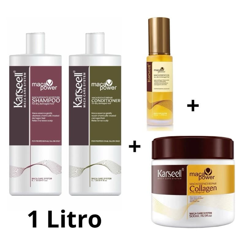 Shampoo 1L, Condicionador 1L, Máscara Karseell, Óleo karseell 50ml