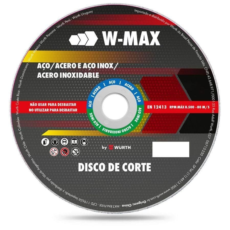 DISCO ABRASIVO DE CORTE PARA AÇO W-MAX 180 X 2,5 X 22,23MM  W-MAX