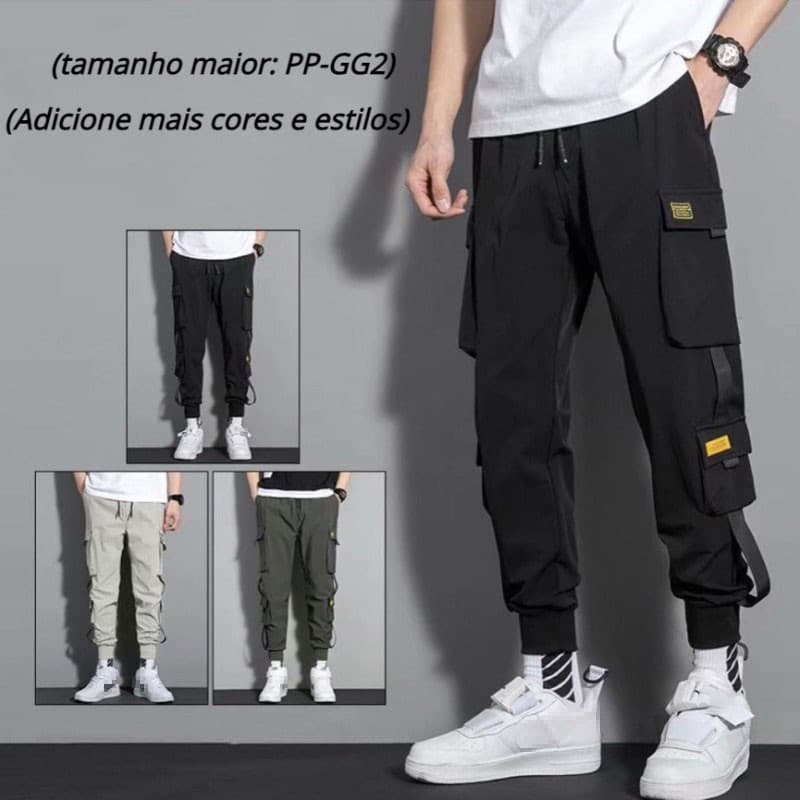 Calça De Carga Masculina De Múltiplos Bolsos Hip Hop Casual Streetwear Jogger