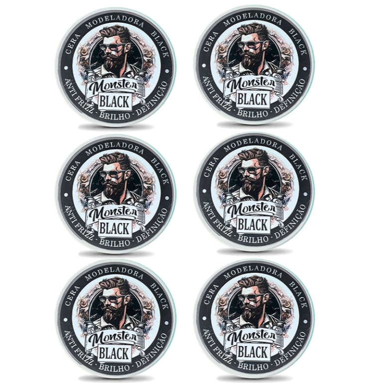 6 cera Modeladora Preta Pigmentada Fixação 120g monster barber escurecedora de barba bigode e cabelo !