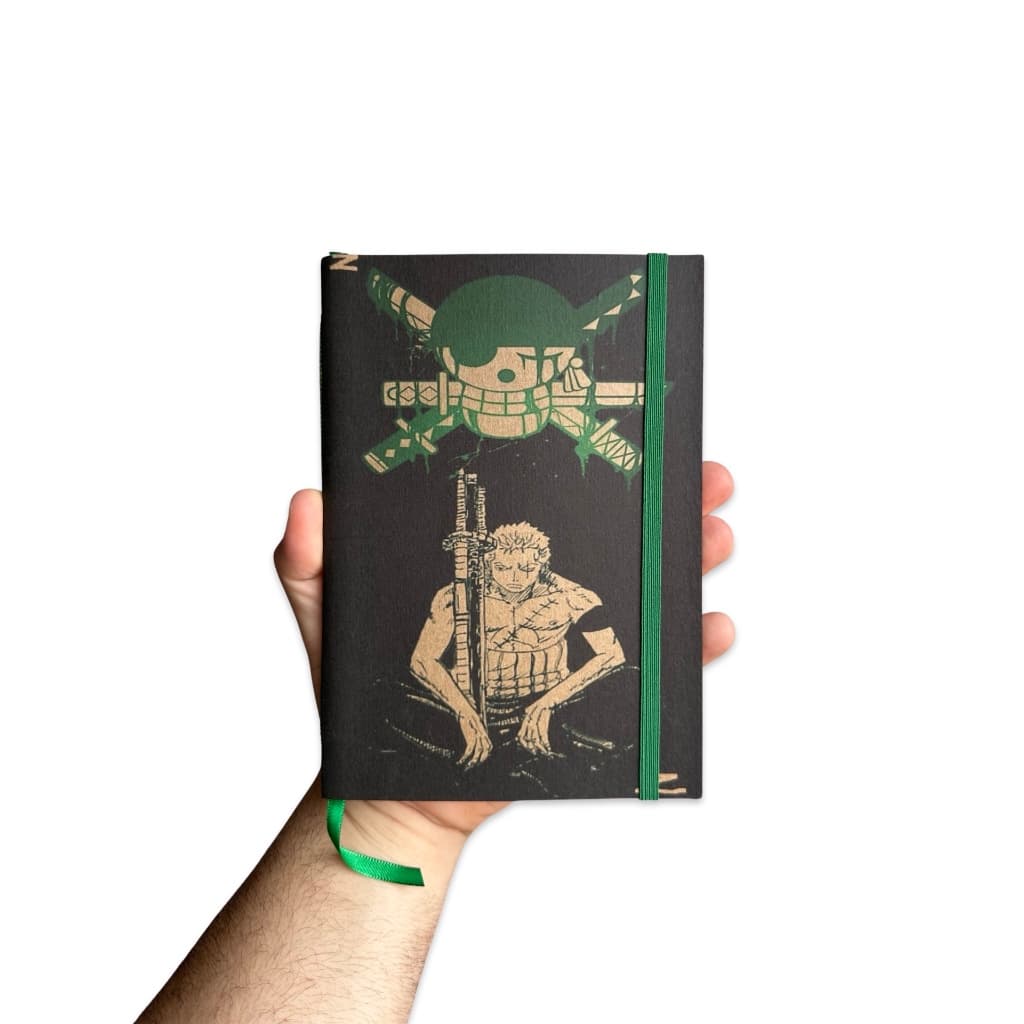 Sketchbook Caderno One Piece Roronoa Zoro com Elástico e Marca Página Aquarela