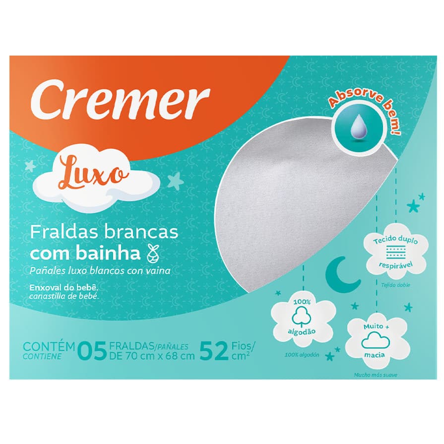 Fralda Luxo Bainha Com 5 Unidade Caixinha Verde De pano da Cremer 52 Fios 100% algodão Macio e tecido duplo