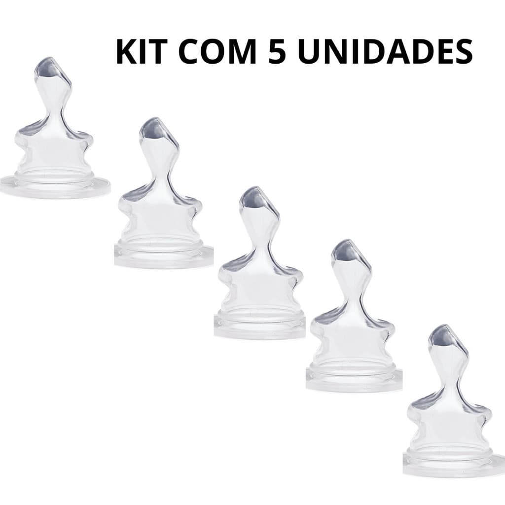 Kit Com 05 Bicos De Mamadeira Silicone Ortodontico Ou Redondo (convencional)- Tete