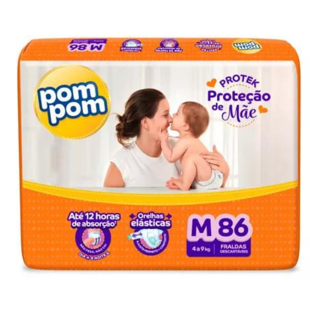 Fralda Pom Pom Derma Protek Proteção De Mãe (4a9KG) M 86 Tiras