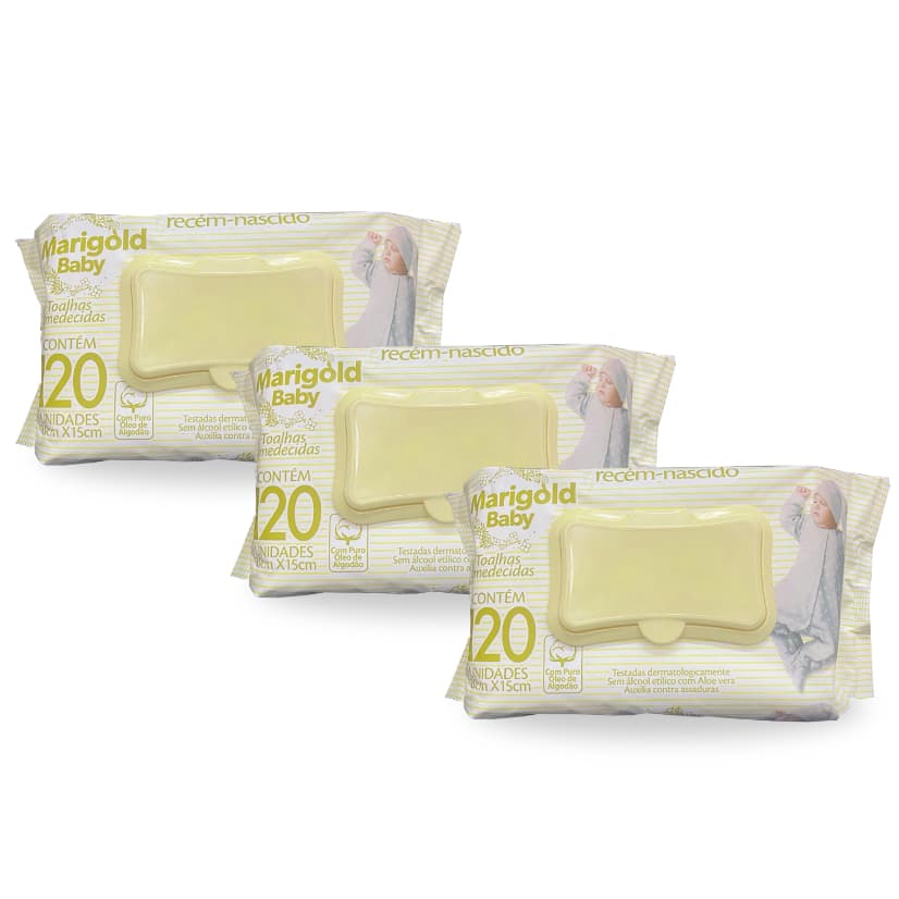 Toalha Umedecida para Higiene do bebê Marigold Baby Recem Nascido Sensitive com 360 Lenços (3 unidades)