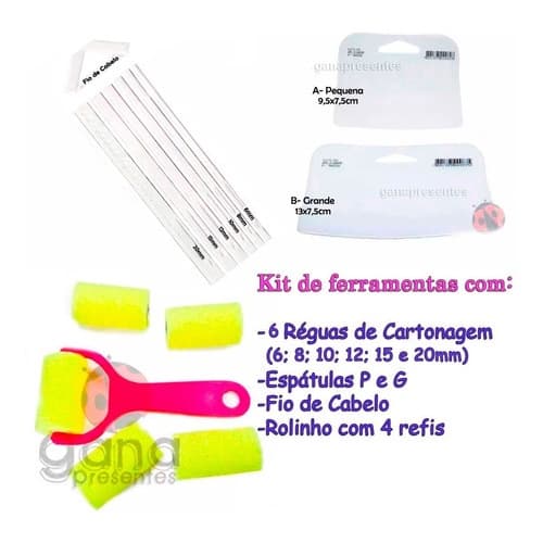 Kit Espátulas +réguas Cartonagem+fio Cabelo+rolinho Espuma