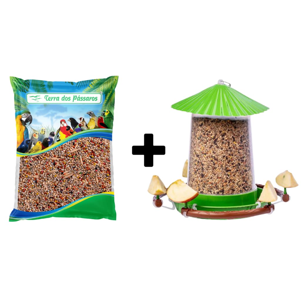 Kit para Pássaros Livres e Silvestres - 1 Pássaros da Natureza 500g + 1 Comedouro 750ml