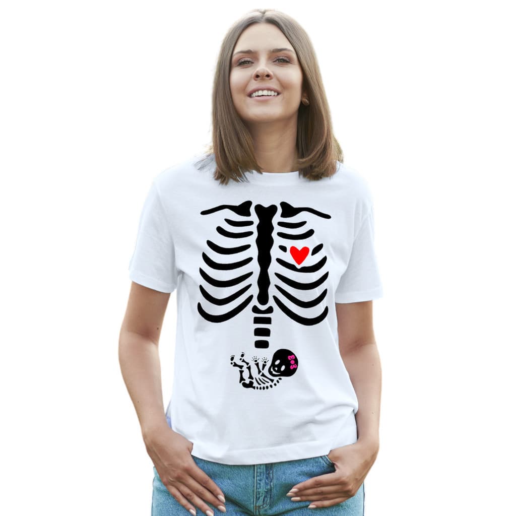Camiseta Esqueleto Raio x Gestante Grávida Menina Camisa Personalizada Blusa Adulto