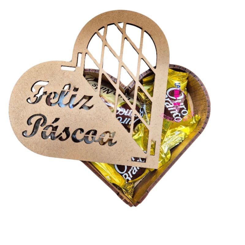 10 Caixa Coração Feliz Páscoa MODELO2 Bombom Mdf