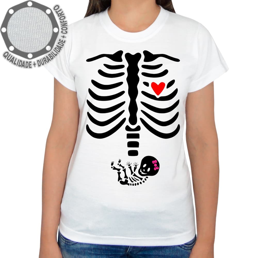 Camiseta Esqueleto Raio x Gestante Grávida Menina Camisa Personalizada Infantil Juvenil Adulto Baby Look Plus Size
