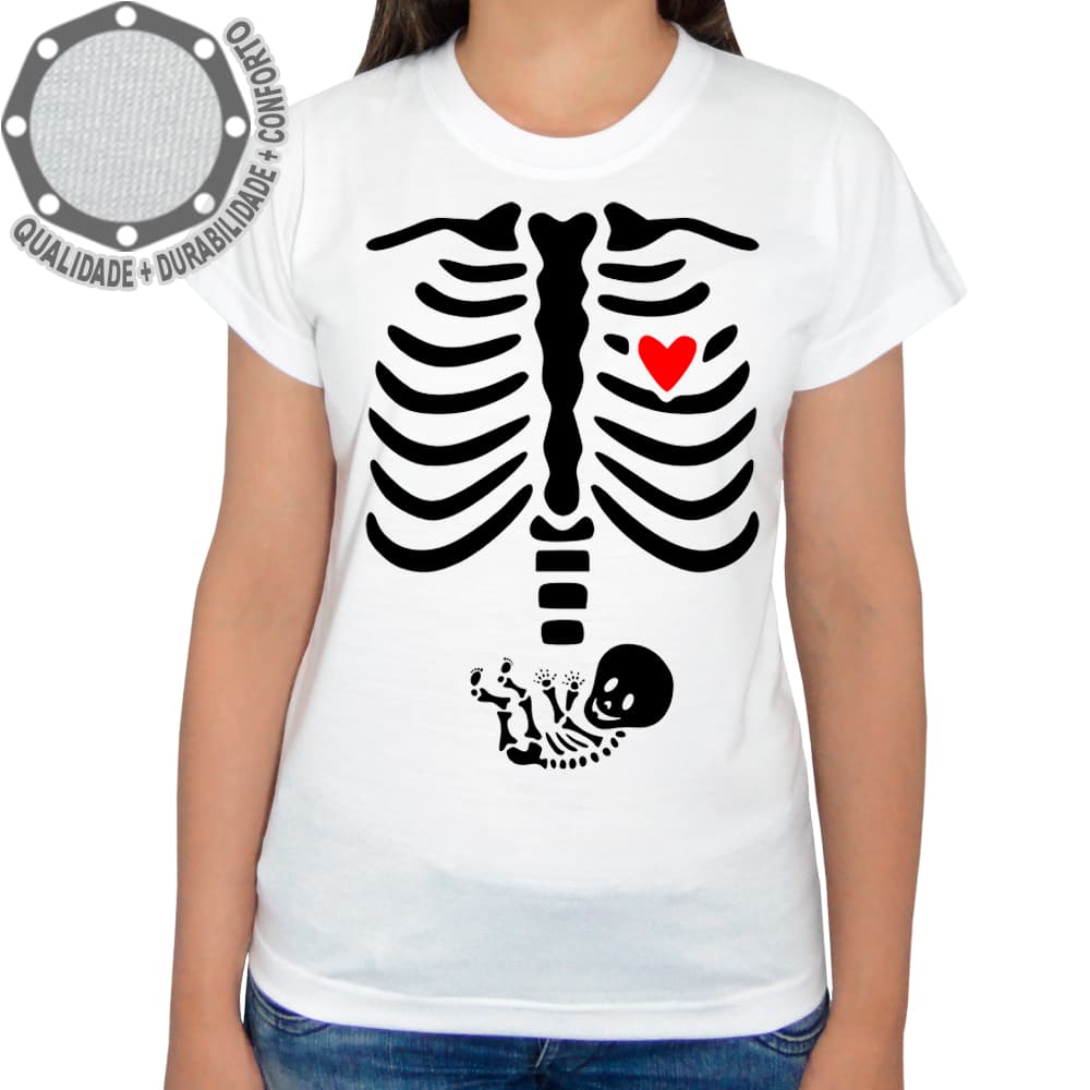 Camiseta Esqueleto Raio X Gestante Grávida Camisa Personalizada Infantil Juvenil Adulto Baby Look Plus Size