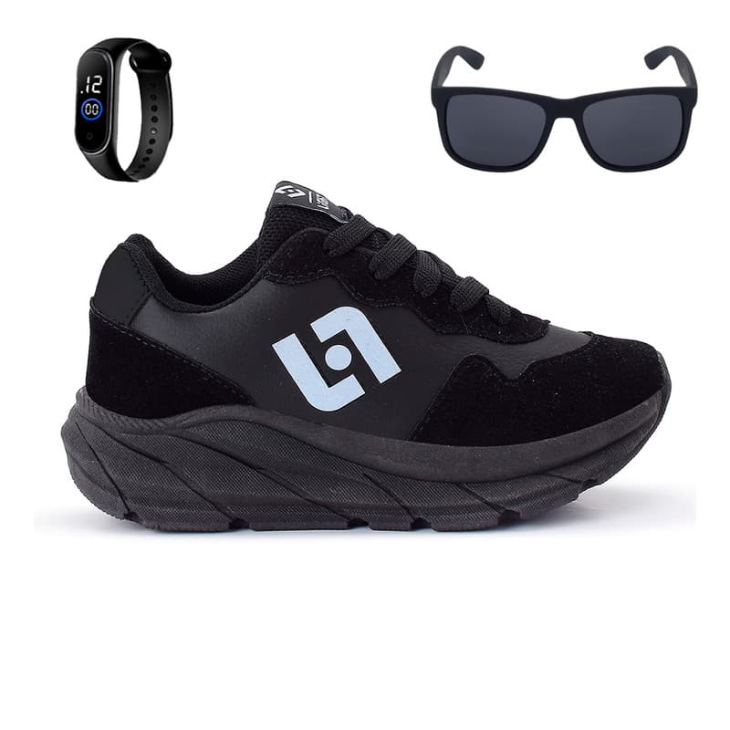 Tenis Infantil Meninos Jogger Escolar Casual Camurça + Oculos Relogio
