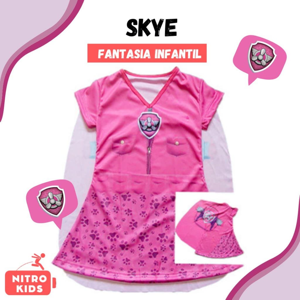 Fantasia Vestido Simples da Skye (Patrulha Canina)