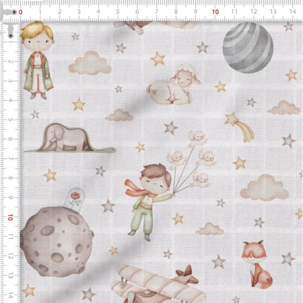 Tecido Fralda Estampada Pequeno Príncipe 100% Algodão 60x70cm Costura DIY Confecção Pano Infantil