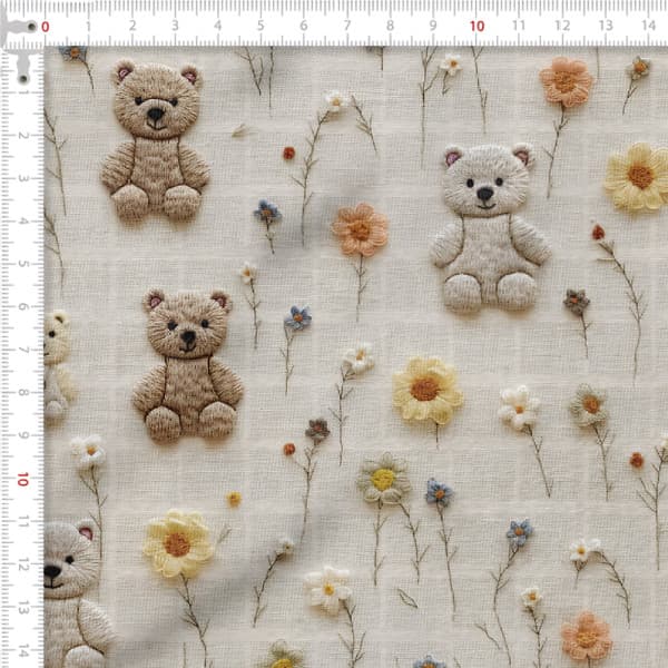 Tecido Fralda Estampada Ursinhos Flores Algodao 60x70 Pano Infantil Costura Enxoval DIY Qualidade Macio