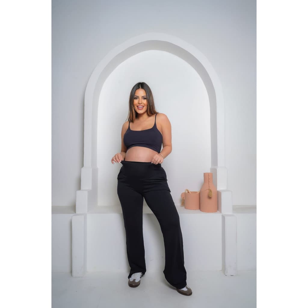 Calça Bailarina Gestante Malha Premium Cós Alto Confortável