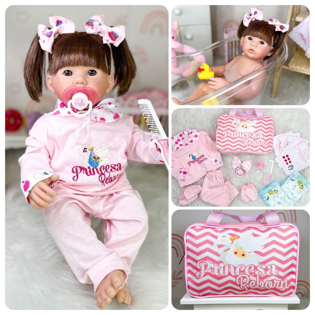 Boneca Reborn Bebe Silicone Realista Menina + Itens e Bolsa