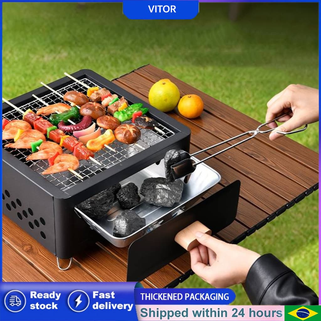 Churrasqueira À Carvão Portátil Ferro Inox Acampamentos Churrasco ao Ar Livre VITOR